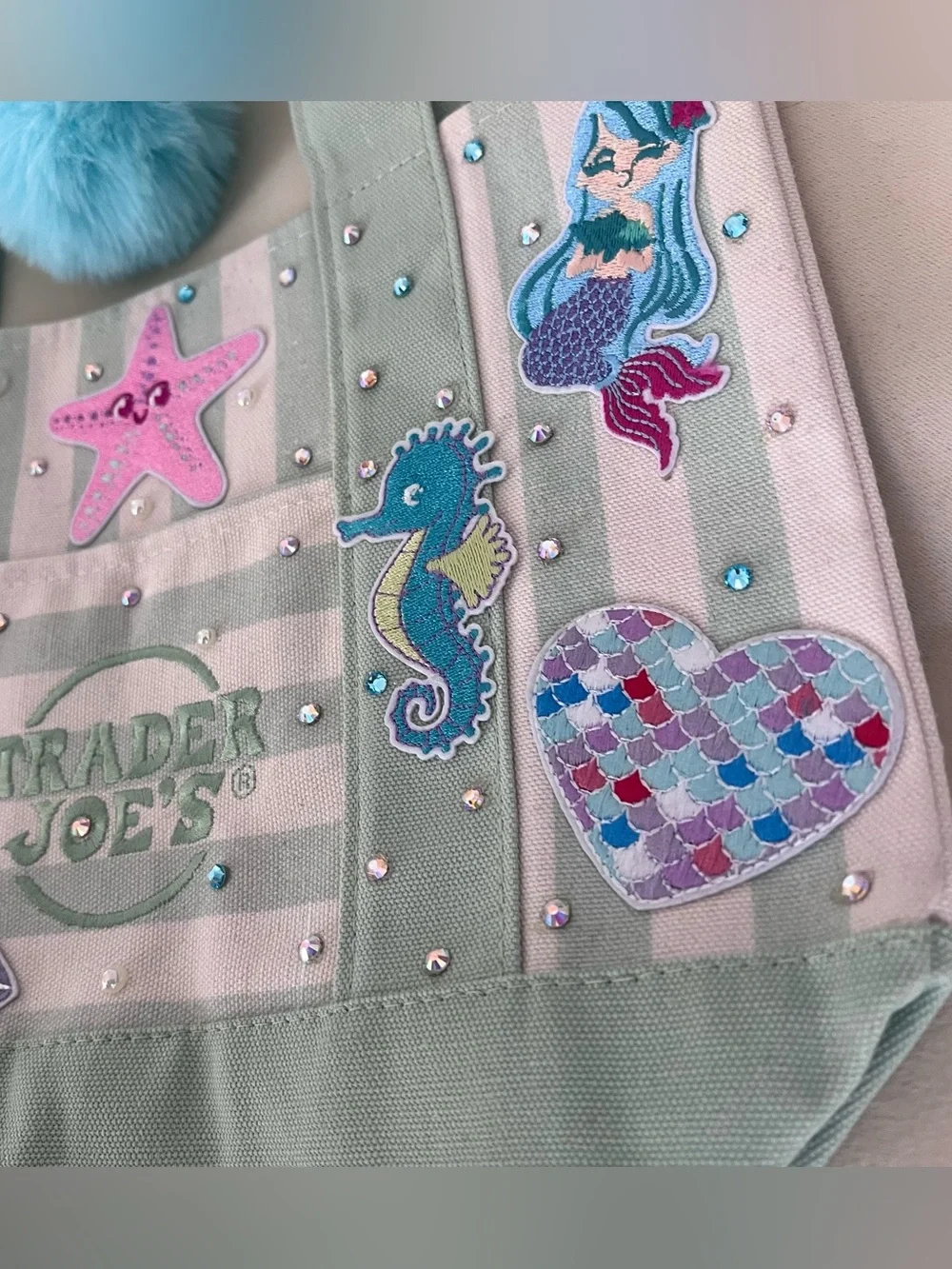 Mermaid Lagoon Paradise Tote Custom Trader Joe’s Striped Mini Canvas Mermaidcore